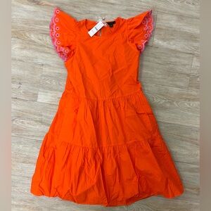 J Crew orange dress with pink eyelet trim size